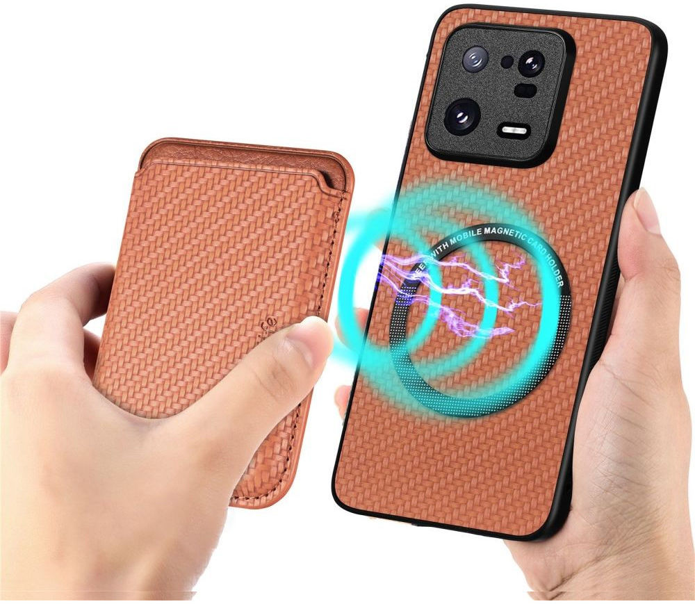 Xiaomi 13 Pro Hoesje Carbon Fiber met Magnetische Kaarthouder Bruin afbeelding 2