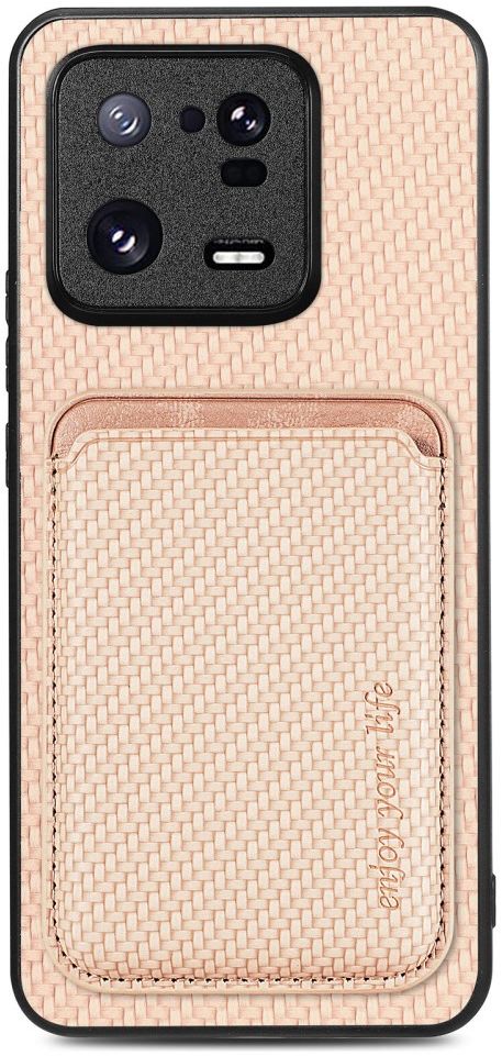 Xiaomi 13 Pro Hoesje Carbon Fiber met Magnetische Kaarthouder Khaki afbeelding 1