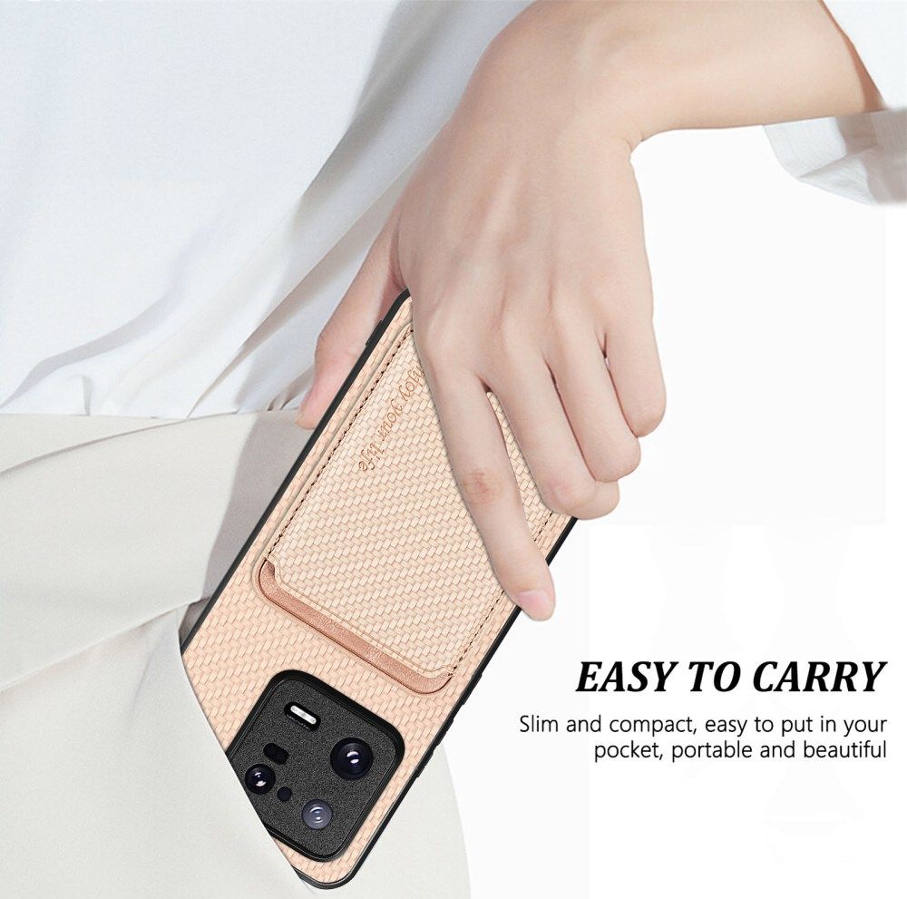 Xiaomi 13 Pro Hoesje Carbon Fiber met Magnetische Kaarthouder Khaki afbeelding 4