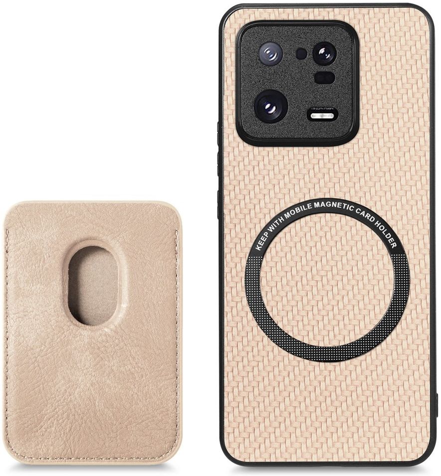 Xiaomi 13 Pro Hoesje Carbon Fiber met Magnetische Kaarthouder Khaki afbeelding 5