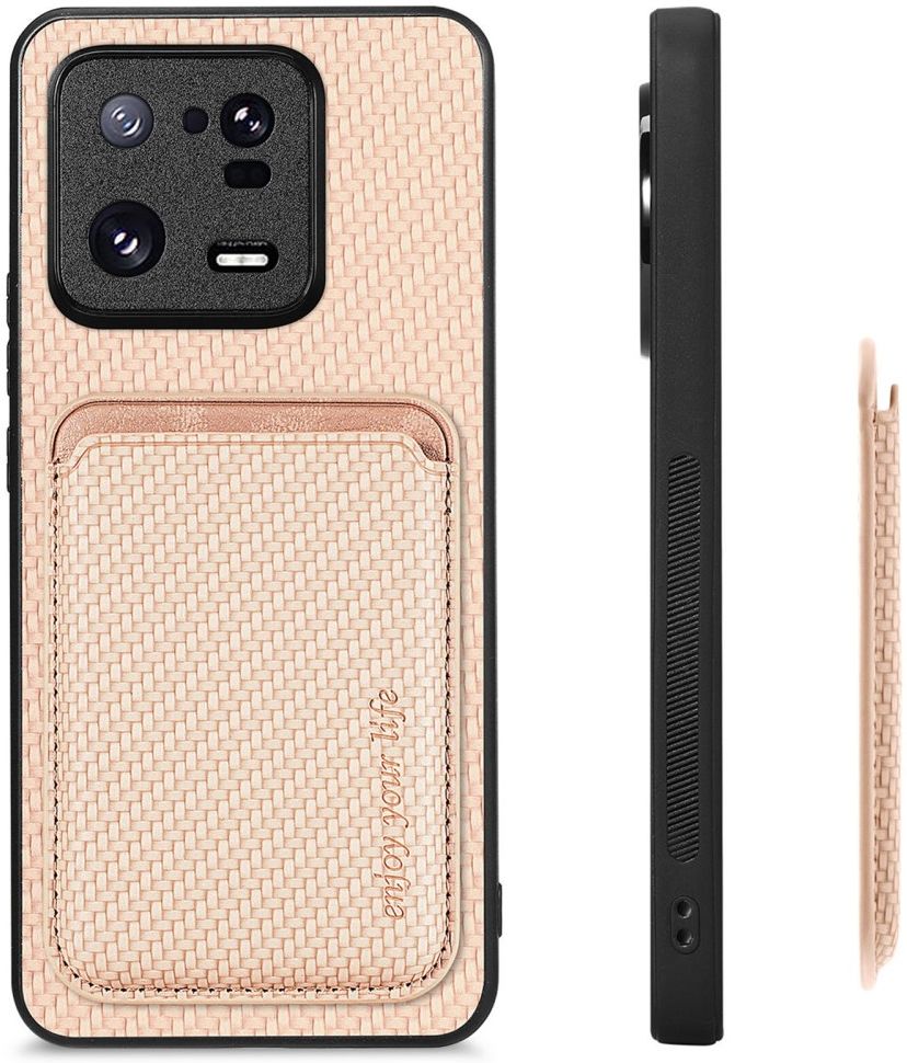 Xiaomi 13 Pro Hoesje Carbon Fiber met Magnetische Kaarthouder Khaki afbeelding 6