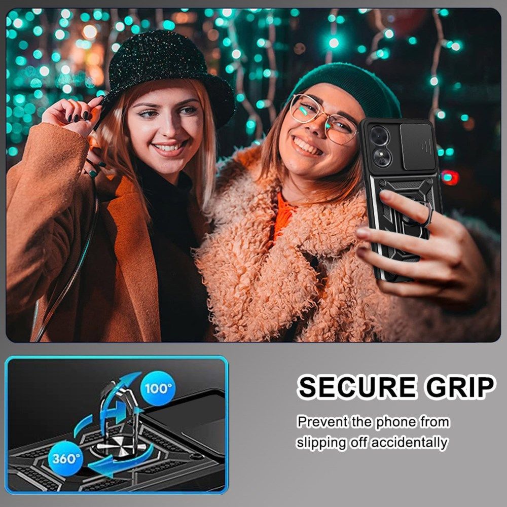 Oppo A17 Hoesje met Camera Slider en Kickstand Ring Zwart afbeelding 7