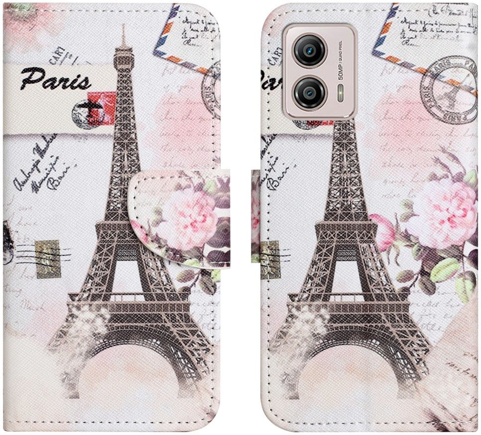Motorola Moto G53 / G13 / G23 Hoesje Portemonnee Eiffeltoren Print afbeelding 1