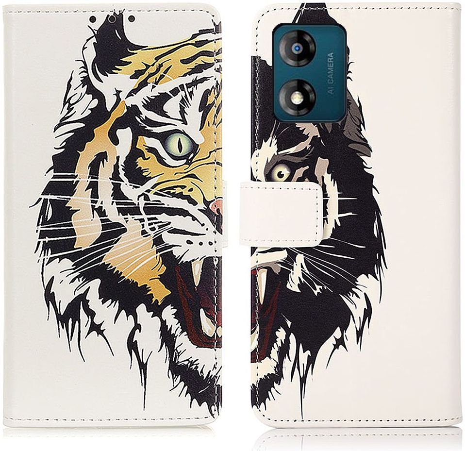 Motorola Moto E13 Hoesje Portemonnee Book Case Tijger Print afbeelding 1