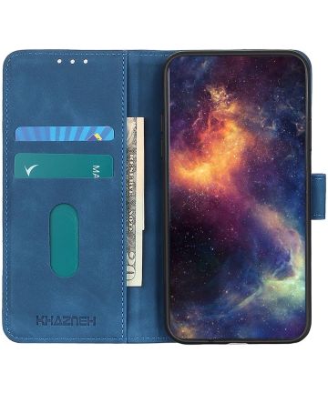 KHAZNEH Motorola Moto G53 Hoesje Retro Wallet Book Case Blauw Hoesjes