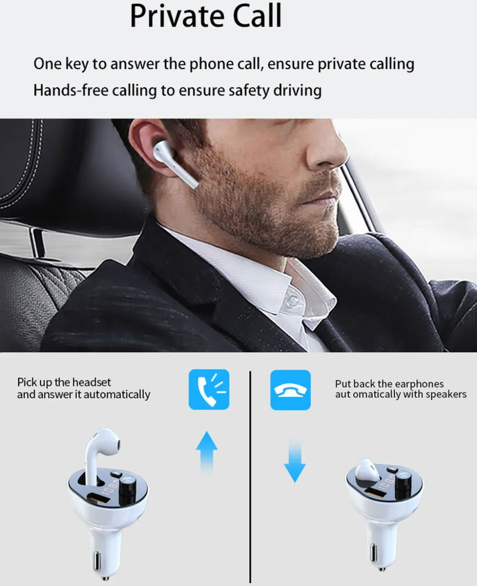 Auto Snellader met Bluetooth 5.0 Muziek FM Transmitter + Oordopje afbeelding 6