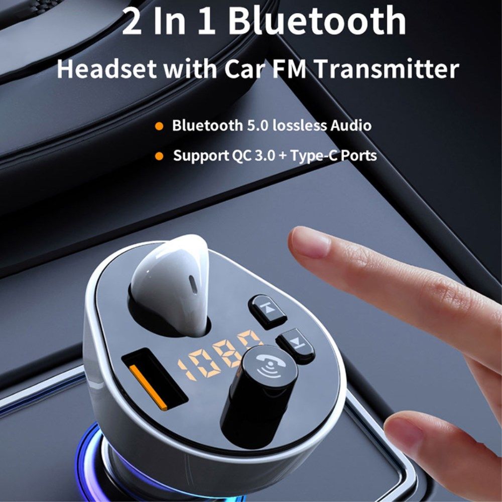 Auto Snellader met Bluetooth 5.0 Muziek FM Transmitter + Oordopje afbeelding 4