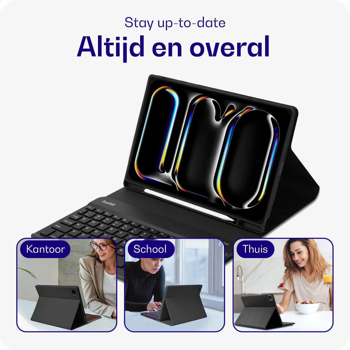 Buddi Zuna iPad 11 2025 / 10.9 2022 Hoes met QWERTY Toetsenbord Book Case Zwart afbeelding 4