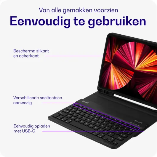 Buddi Zuna iPad 11 2025 / 10.9 2022 Hoes met QWERTY Toetsenbord Book Case Zwart afbeelding 3
