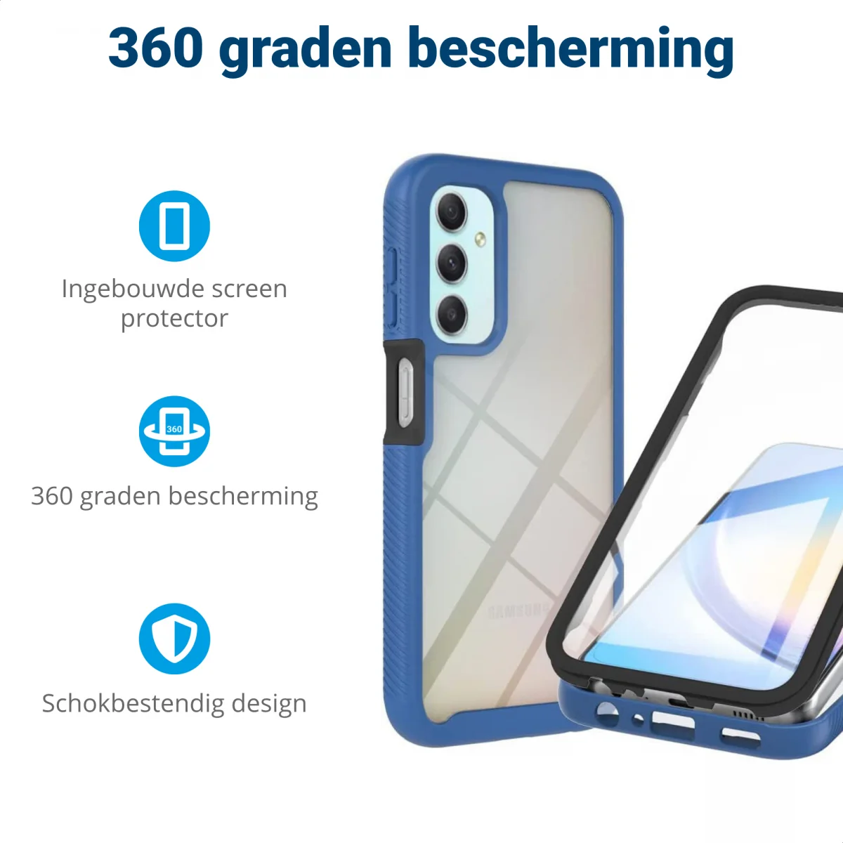 Samsung Galaxy A24 Hoesje Full Protect 360° Cover Hybride Blauw afbeelding 2