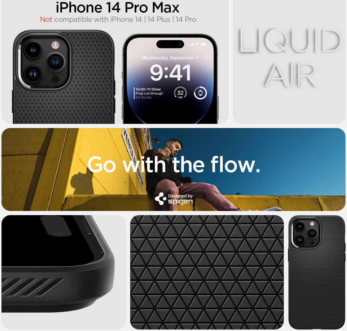 Spigen Liquid Air Apple iPhone 14 Pro Max Hoesje Back Cover Zwart afbeelding 4