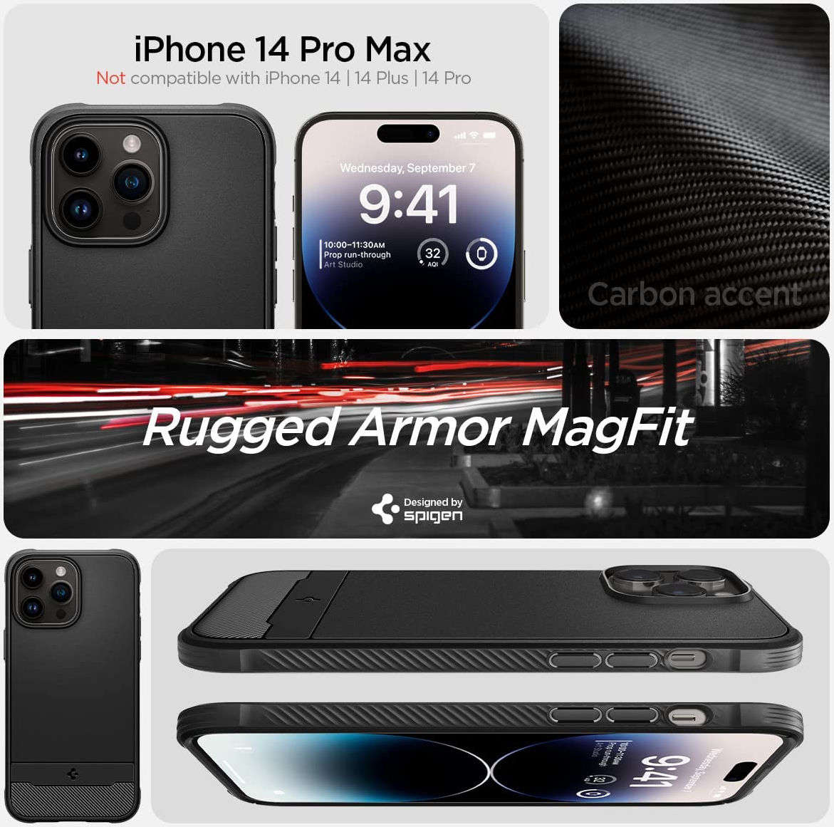 Spigen Rugged Armor iPhone 14 Pro Max Hoesje MagSafe Back Cover Zwart afbeelding 5