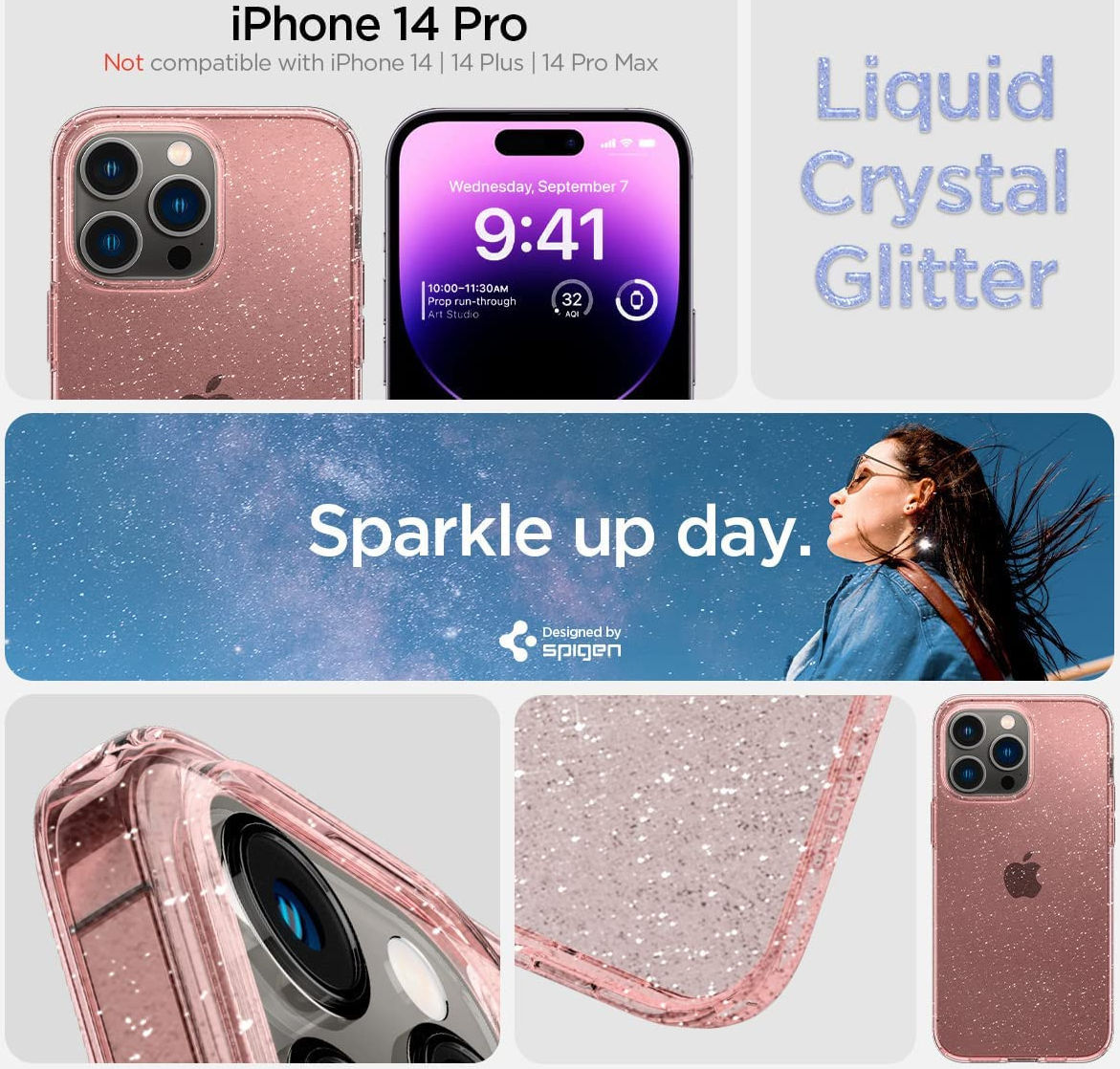 Spigen Liquid Crystal Apple iPhone 14 Pro Hoesje Glitter Roze afbeelding 7