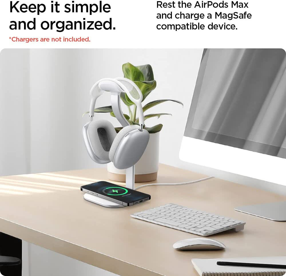 Spigen S380 Houder voor AirPods Max en MagSafe Draadloze Lader Zilver afbeelding 5