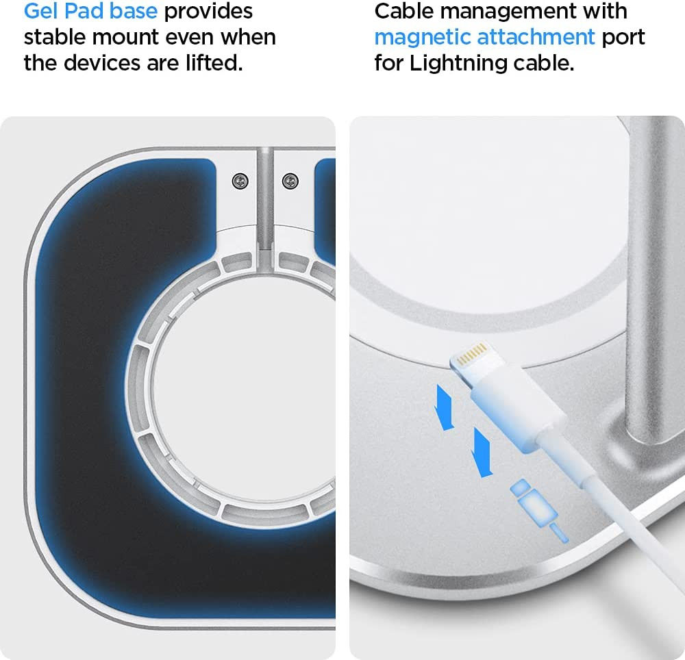 Spigen S380 Houder voor AirPods Max en MagSafe Draadloze Lader Zilver afbeelding 6