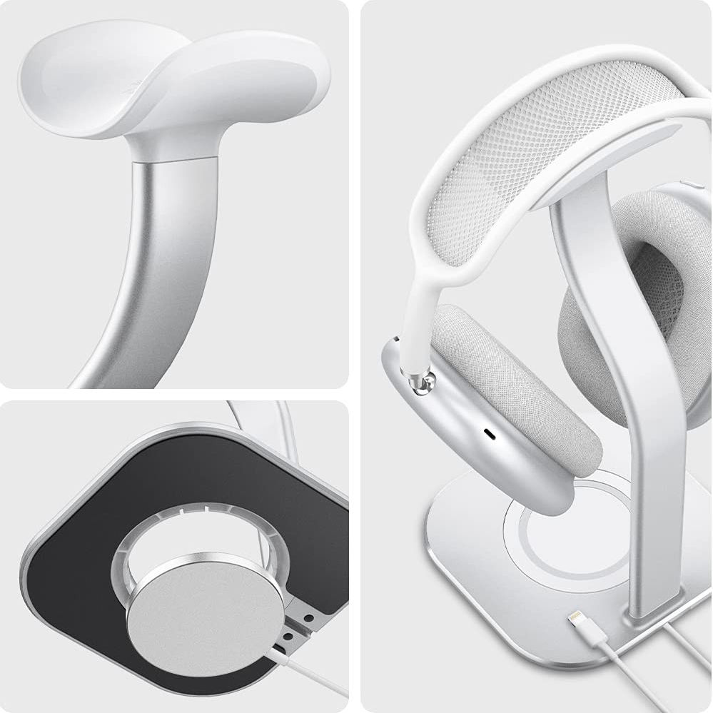 Spigen S380 Houder voor AirPods Max en MagSafe Draadloze Lader Zilver afbeelding 9