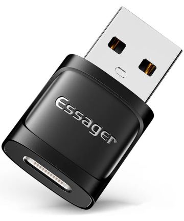Essager USB 3.0 naar USB-C Adapter 3A On The Go Converter Zwart Kabels