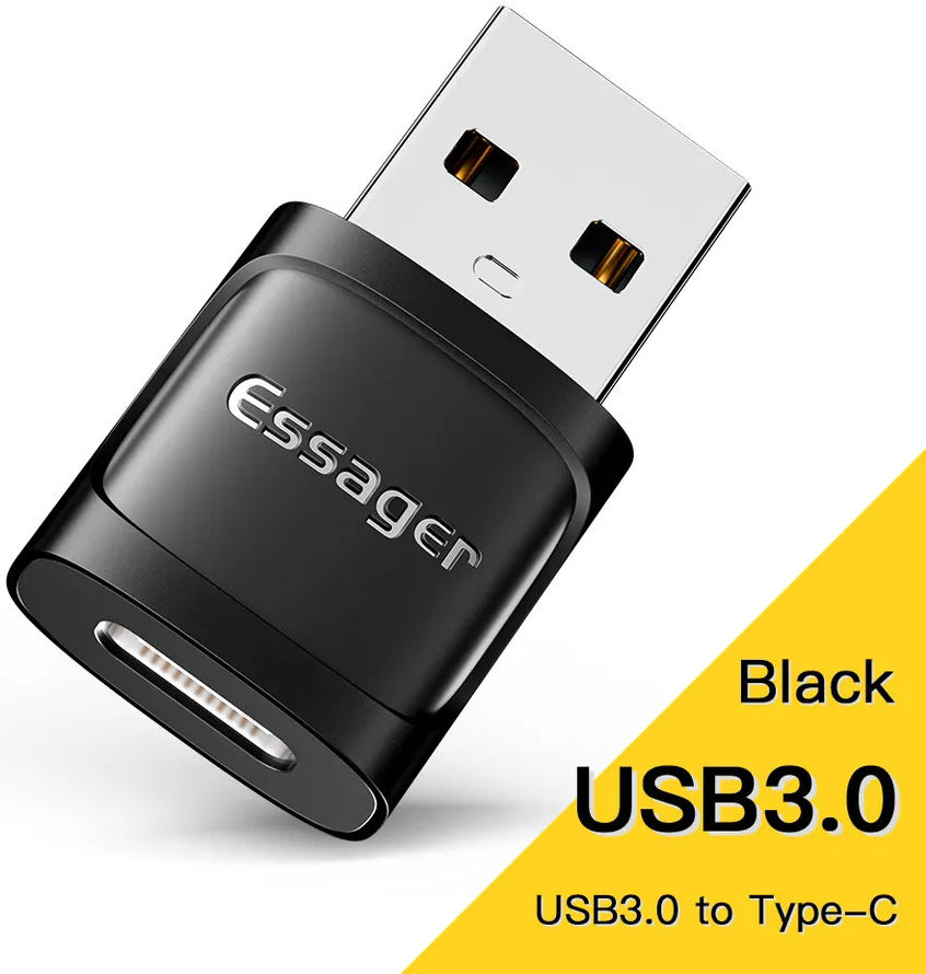 Essager USB 3.0 naar USB-C Adapter 3A On The Go Converter Zwart afbeelding 2