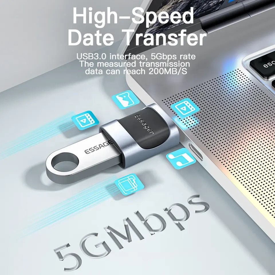 Essager USB 3.0 naar USB-C Adapter 3A On The Go Converter Zwart afbeelding 4
