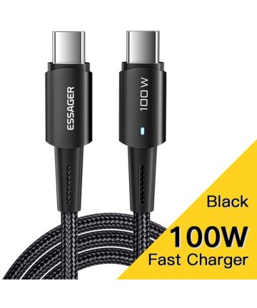 Essager 100W USB-C Snellaad Kabel 5A 0,5M Zwart Kabels
