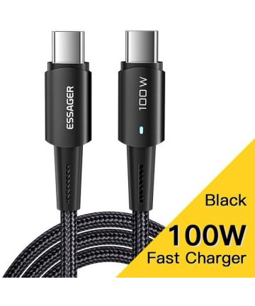 Essager 100W USB-C Snellaad Kabel 5A 2M Zwart Kabels