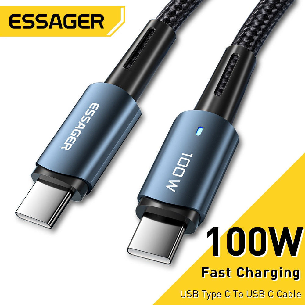 Essager 100W USB-C Snellaad Kabel 5A 3M Zwart afbeelding 2