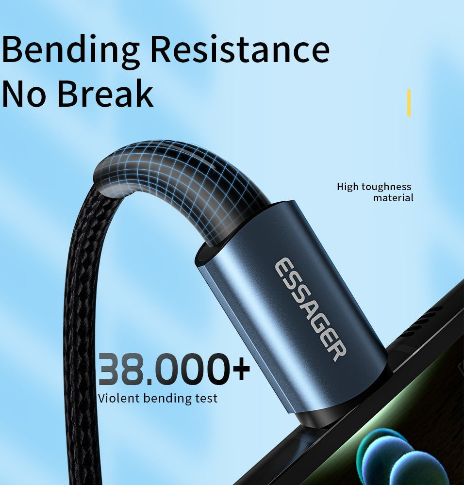 Essager 100W USB-C Snellaad Kabel 5A 3M Zwart afbeelding 6