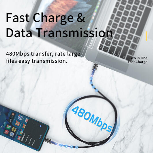 Essager 100W USB-C Snellaad Kabel 5A 3M Zwart afbeelding 4