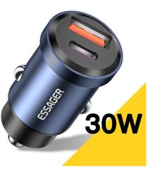 Essager USB/USB-C Autolader 30W Power Delivery en Quick Charge Blauw