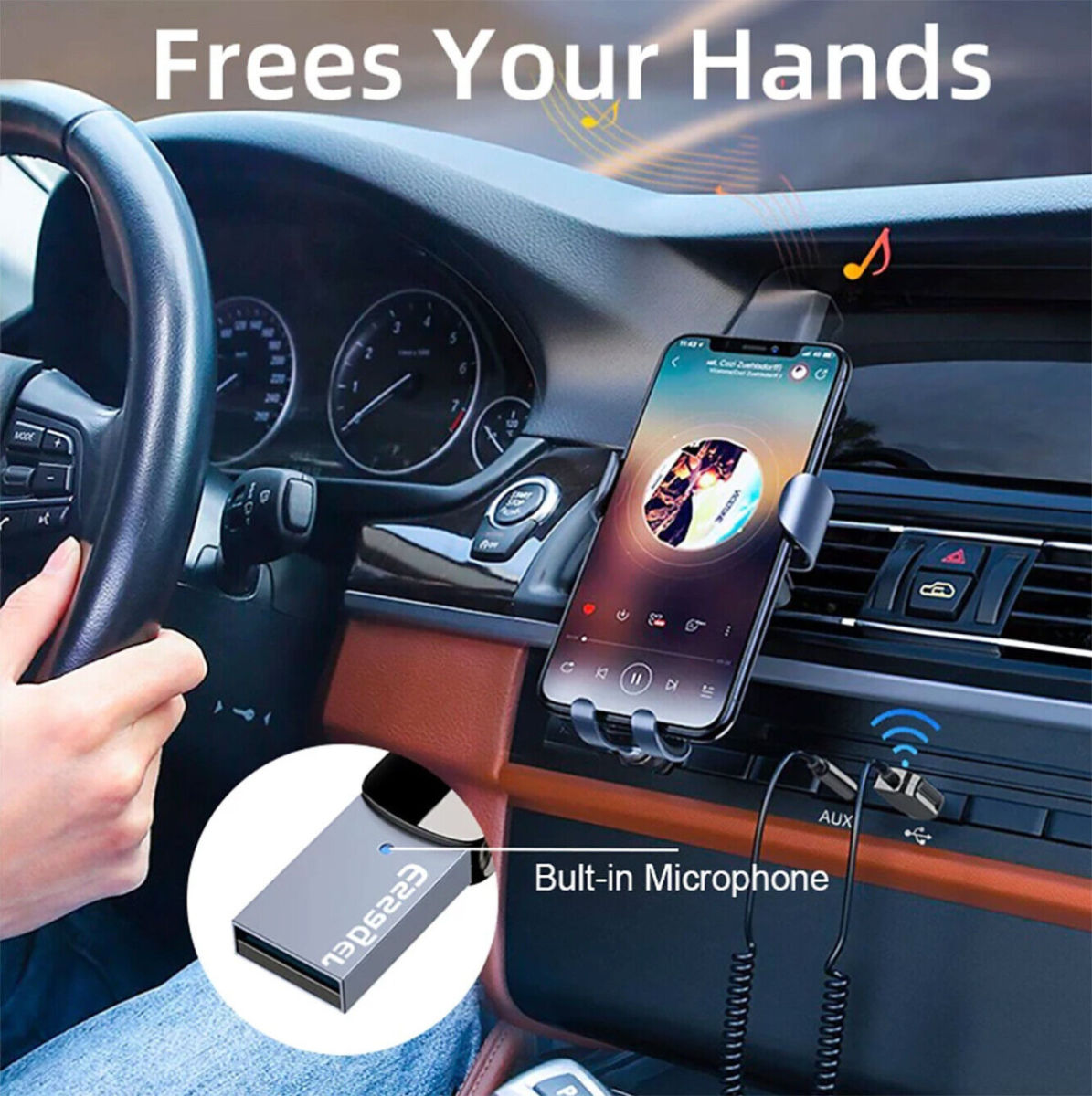 Essager Bluetooth 5.0 Receiver Auto - AUX naar USB Kabel Grijs afbeelding 2