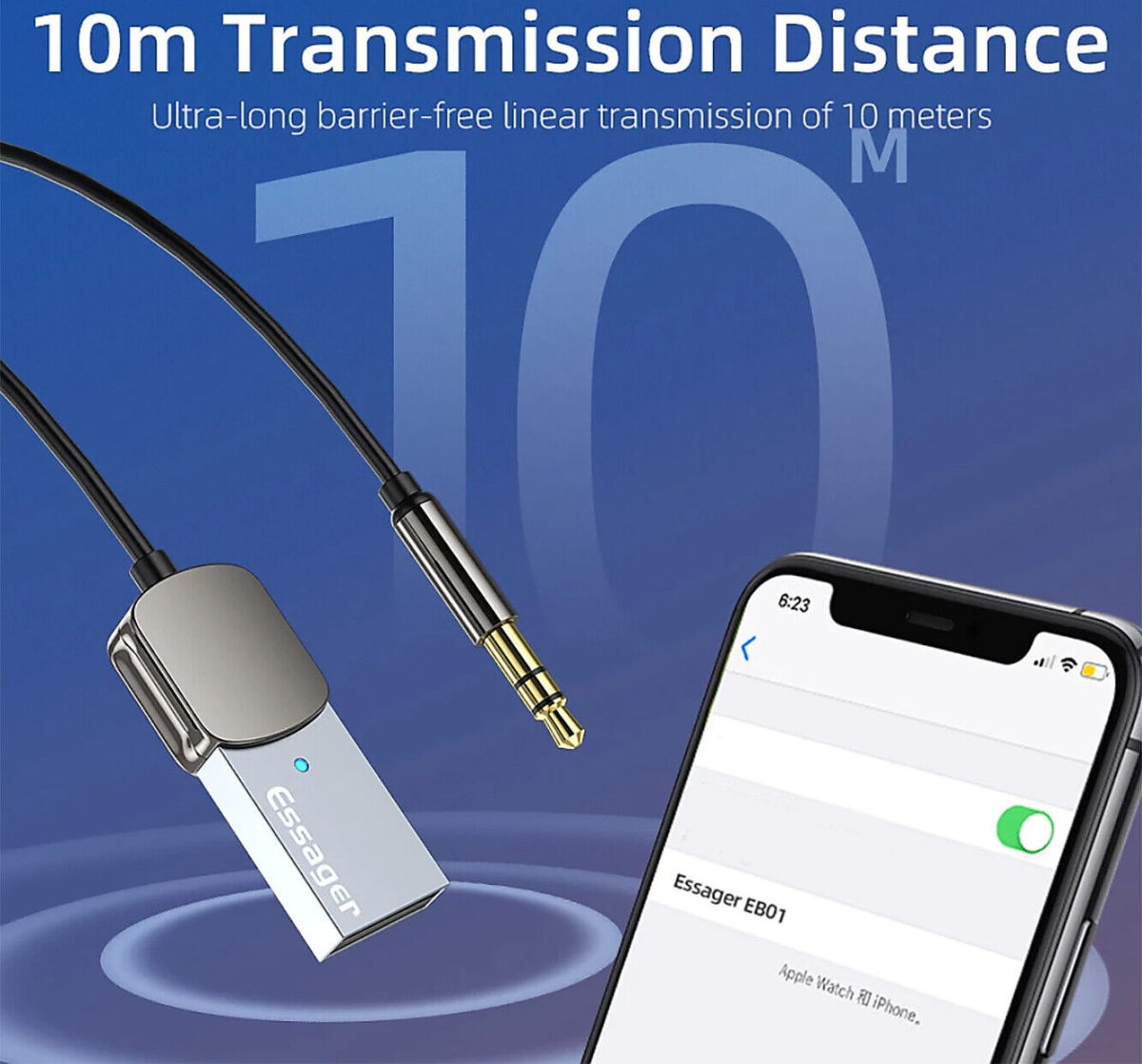 Essager Bluetooth 5.0 Receiver Auto - AUX naar USB Kabel Grijs afbeelding 6