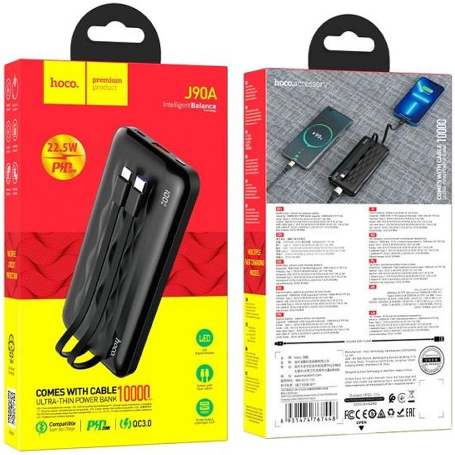 Hoco J90A 22.5W Compacte Powerbank 10.000 mAh met Quick Charge Zwart afbeelding 6