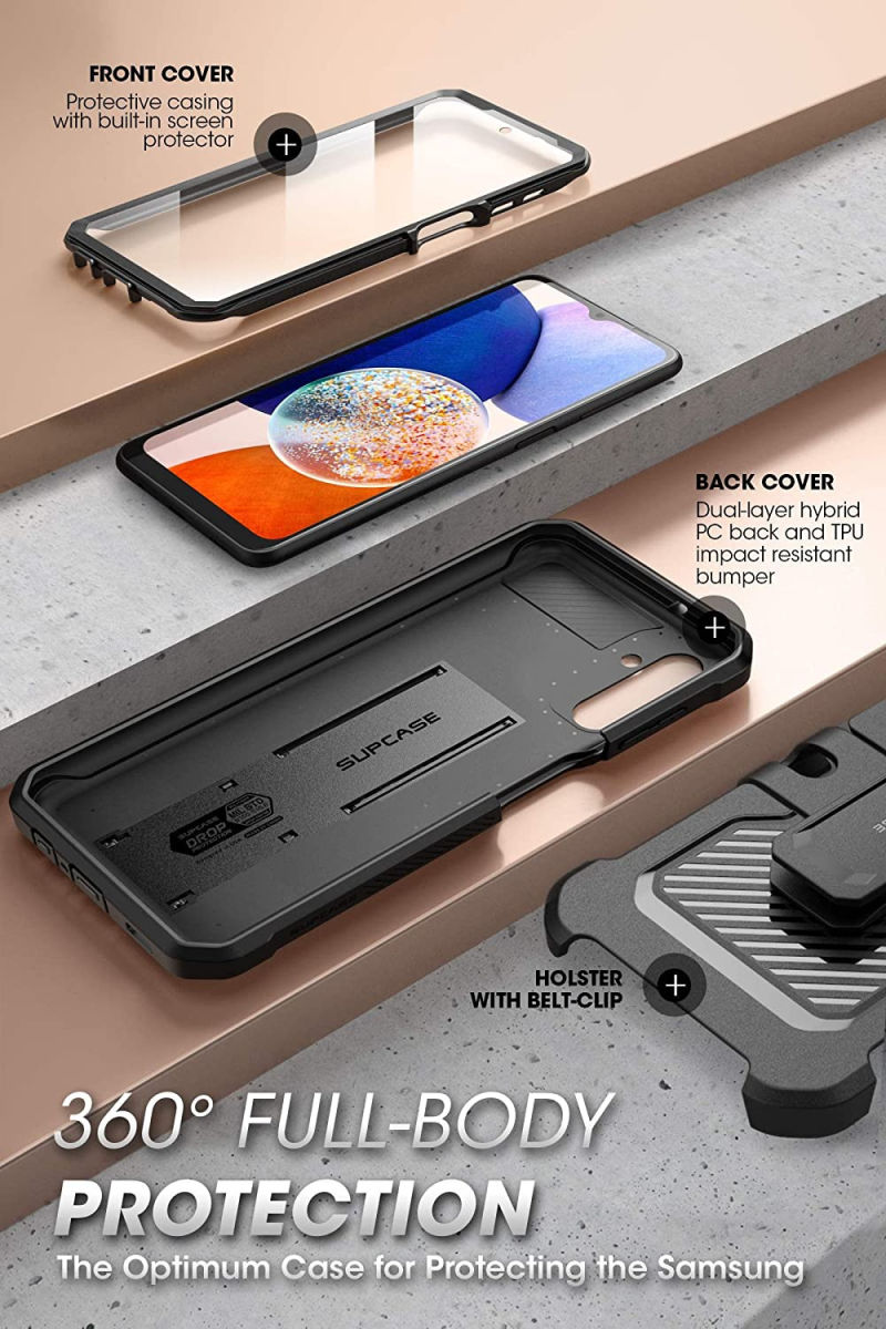 SUPCASE UB Pro Samsung Galaxy A14 Hoesje Full Protect Kickstand Zwart afbeelding 4