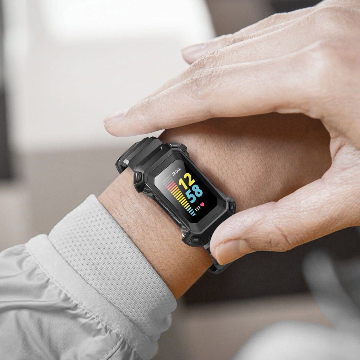 SUPCASE UB Pro Fitbit Charge 5  / Charge 6 Hoesje met Bandje Zwart afbeelding 5