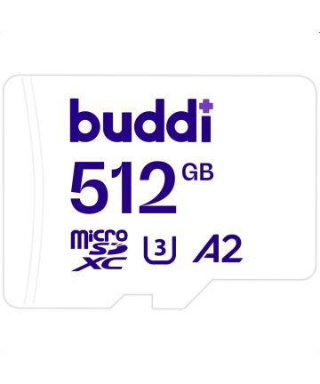 Buddi MicroSDXC Geheugenkaart met SD Kaart Adapter 512GB Wit Geheugenkaarten