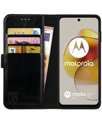 Rosso Element Motorola Moto G73 Hoesje Book Cover Wallet Zwart Hoesjes