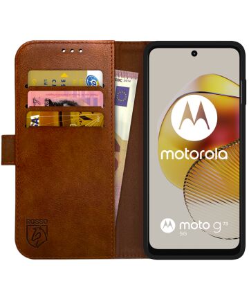 Rosso Element Motorola Moto G73 Hoesje Book Cover Wallet Bruin Hoesjes