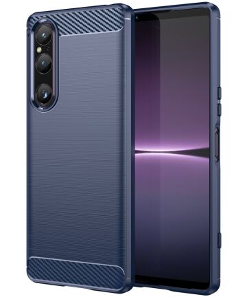 Sony Xperia 1 V Hoesje Geborsteld TPU Flexibele Back Cover Blauw Hoesjes