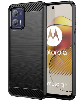 Motorola Moto G73 Hoesje Geborsteld TPU Flexibele Back Cover Zwart Hoesjes
