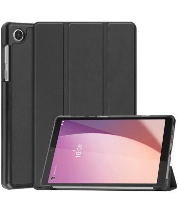 Lenovo Tab M8 Gen 4 Hoes Tri-Fold Book Case met Standaard Zwart Hoesjes