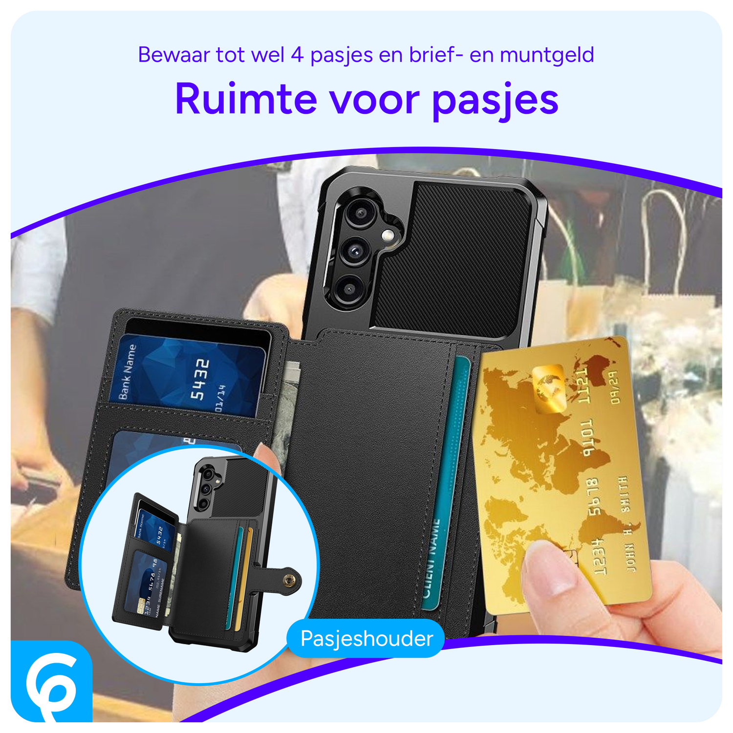 Samsung Galaxy A14 3 in 1 Back Cover Portemonnee Hoesje Zwart afbeelding 2