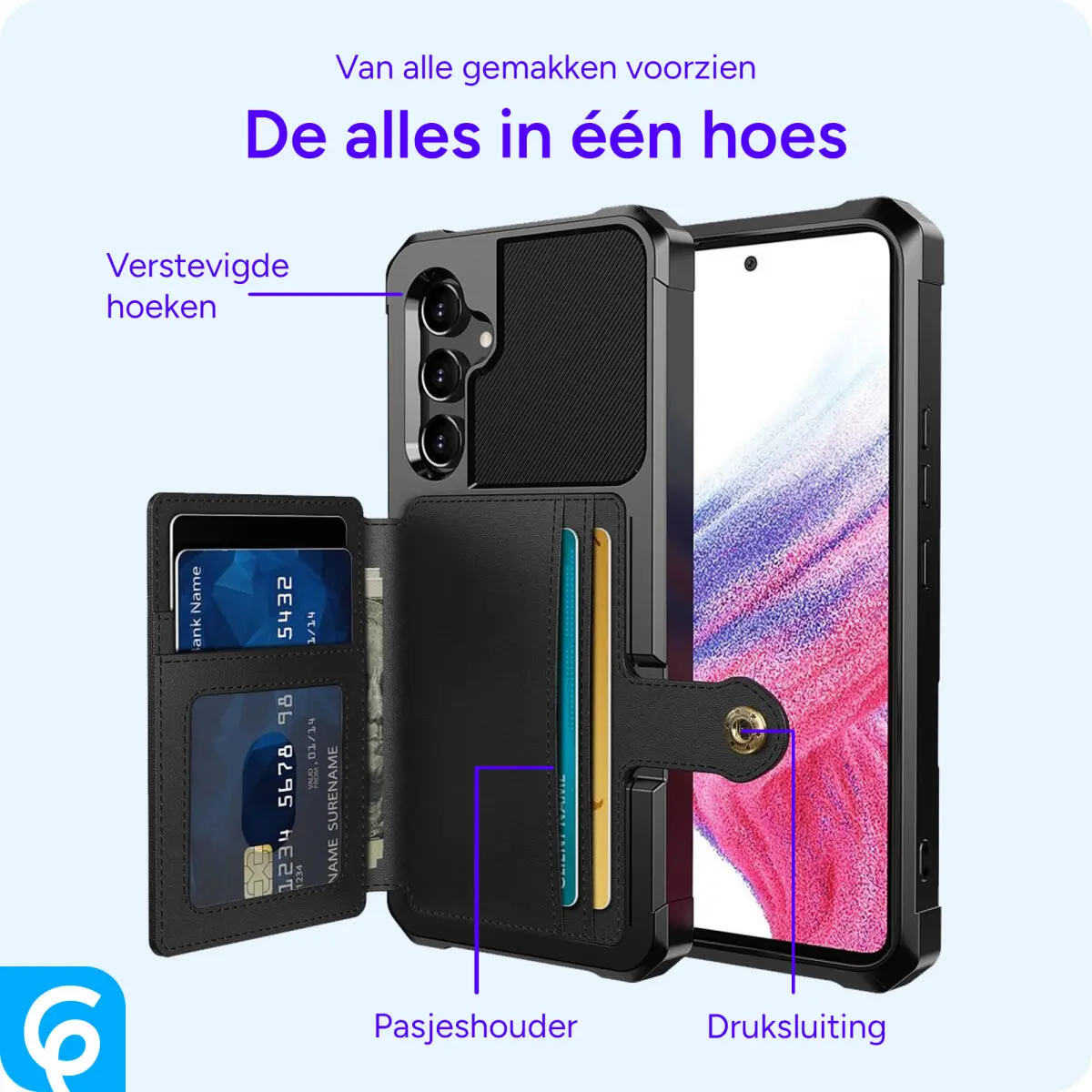 Samsung Galaxy A54 3 in 1 Back Cover Portemonnee Hoesje Zwart afbeelding 5