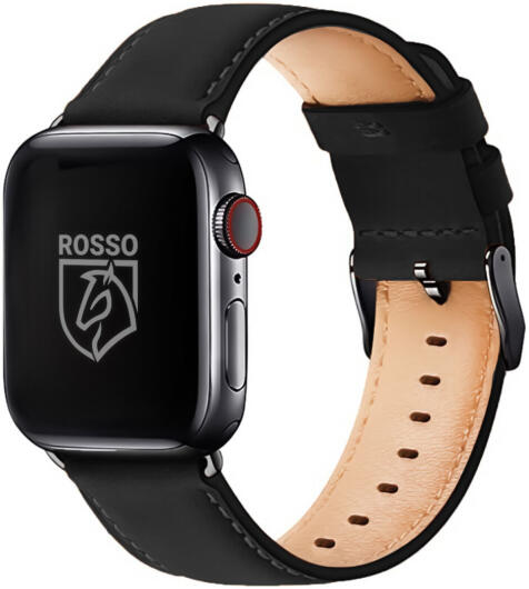 Rosso Deluxe - Apple Watch Bandje - 1-10/SE - 38/40/41/42MM - Echt Leer - Zwart afbeelding 1