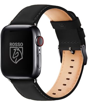 Rosso Deluxe Apple Watch Band - 1-9/SE/Ultra 49MM/45MM/44MM/42MM - Leer - Zwart Bandjes