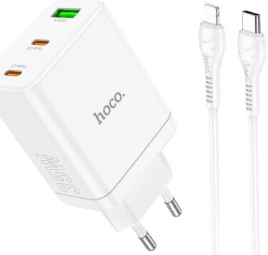 Hoco 35W USB/USB-C Snellader PD + QC 3.0 met Lightning Kabel 1M Wit afbeelding 1