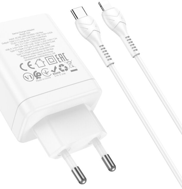 Hoco 35W USB/USB-C Snellader PD + QC 3.0 met Lightning Kabel 1M Wit afbeelding 6