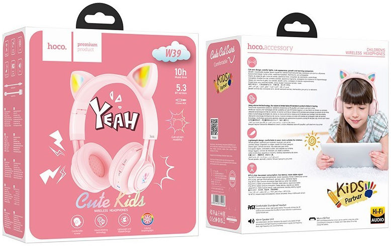 Hoco W39 Kattenoren Draadloze Bluetooth Headset Roze afbeelding 3