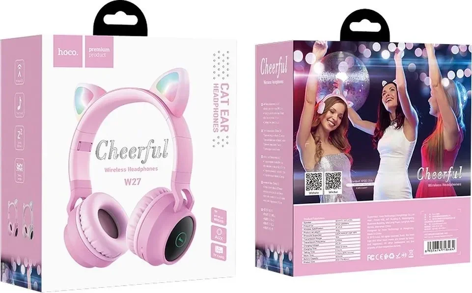 Hoco Draadloze Kinder Koptelefoon Kattenoren Roze afbeelding 5