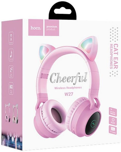 Hoco Draadloze Kinder Koptelefoon Kattenoren Roze afbeelding 3