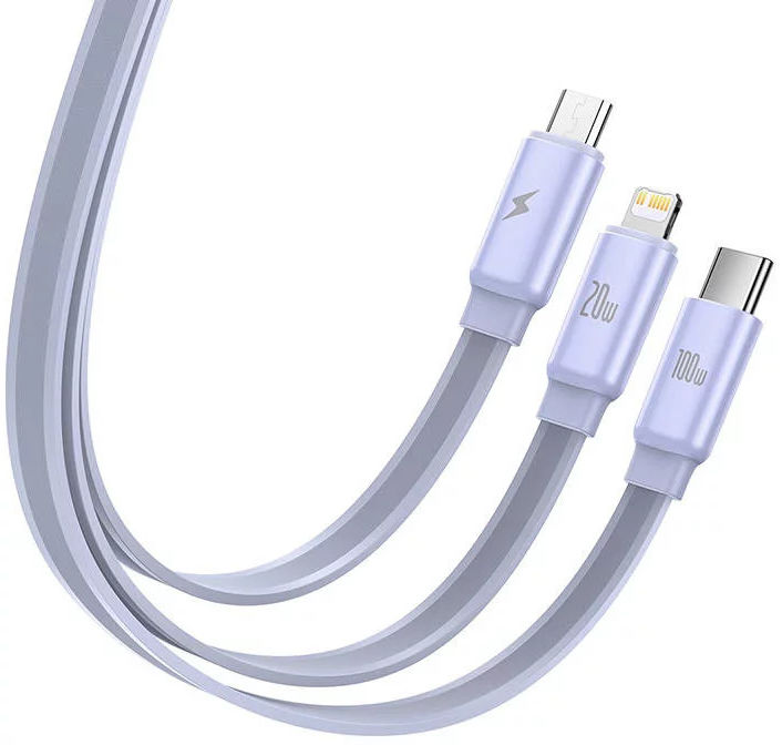 Baseus USB-C naar Lightning/USB-C/Micro USB Kabel 100W PD 1.7M Paars afbeelding 2
